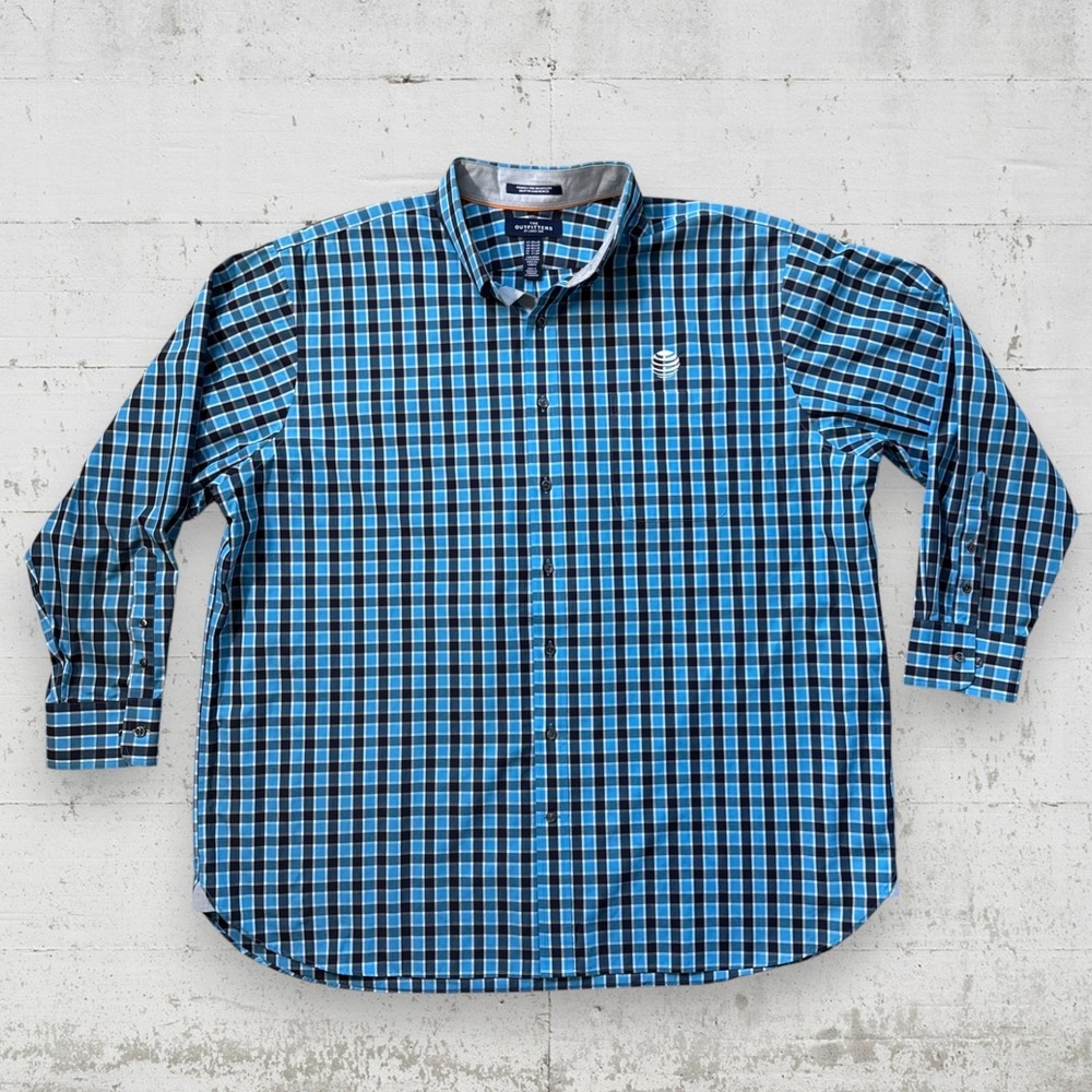 AT&T Lands End Outfitters Employee Dress Shirt Size 18.5x35 Plaid Long Sleeve